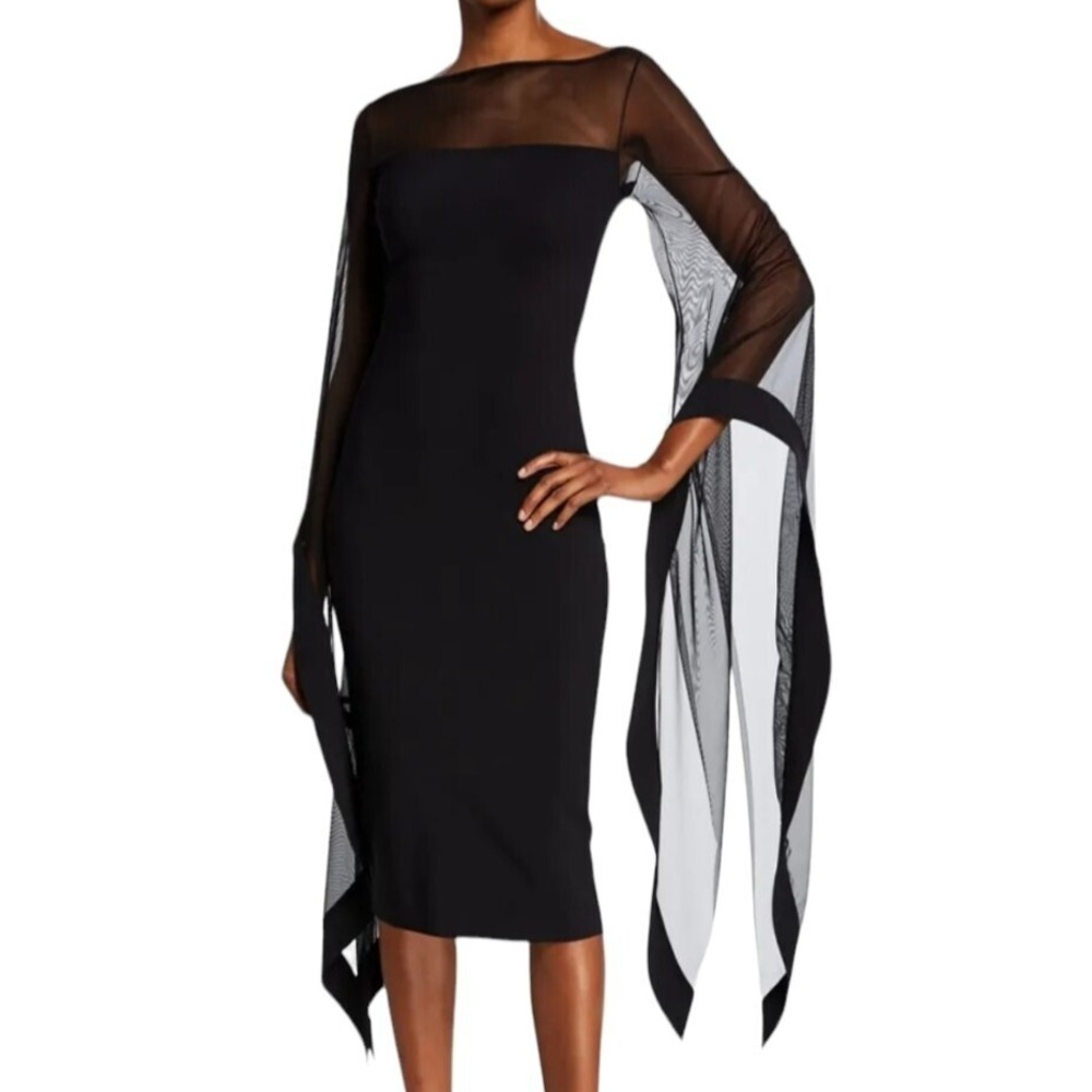 Chiara Boni La Petite Robes‎ 8 Kacey illusion Gown Bateau Neck Cape Sleeve Midi